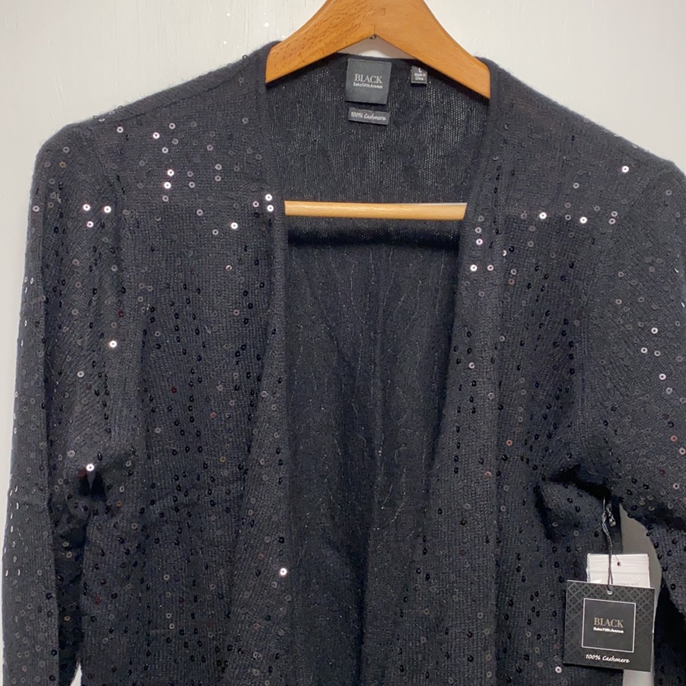 Saks Fifth Avenue 100% Cashmere Sparkly Black Sweater - Picture 2 of 16